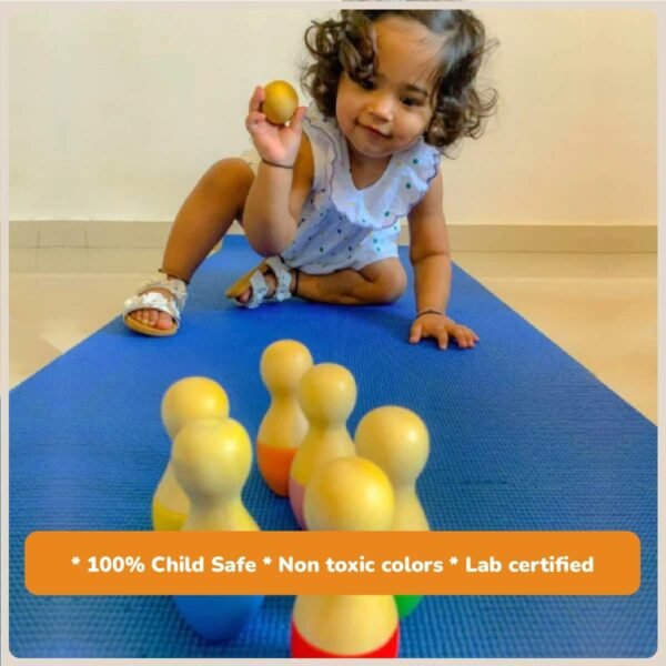 Channapatna Toys Wooden Bowling Pins Toy Set for kids