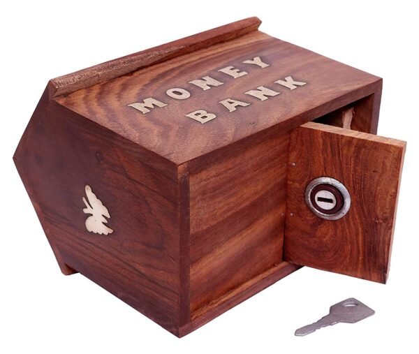 wooden money bank box