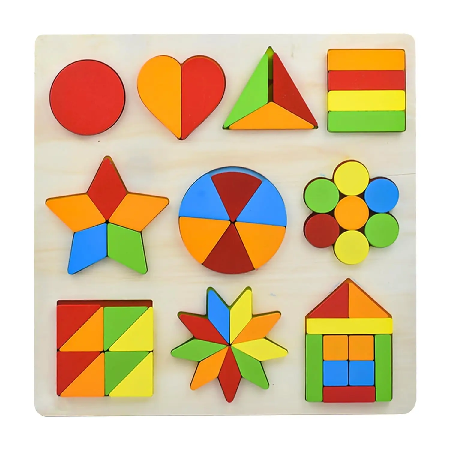 Wooden Shapes Puzzle Board – Montessori 10-Shape Learning Set (Pack of 2)