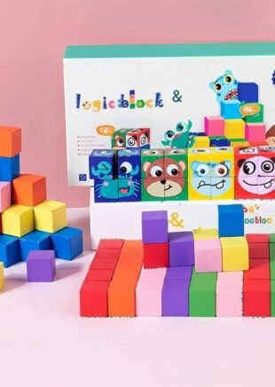 100-Piece Colorful Wooden Cubes – Face-Changing Puzzle Game for Kids