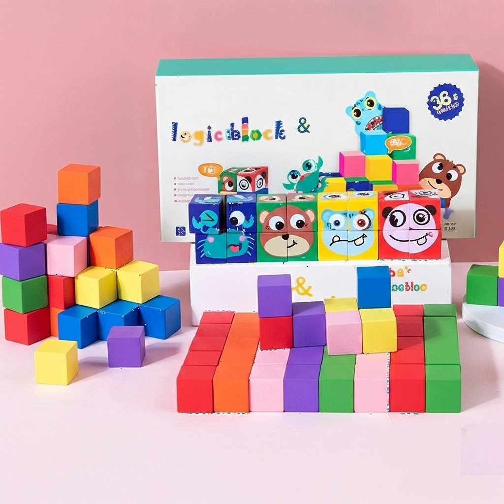 100-Piece Colorful Wooden Cubes – Face-Changing Puzzle Game for Kids