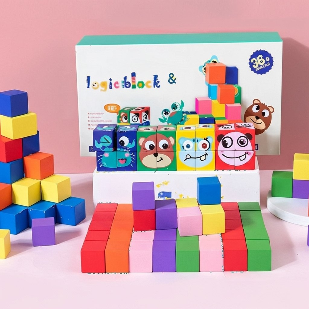 100-Piece Colorful Wooden Cubes – Face-Changing Puzzle Game for Kids