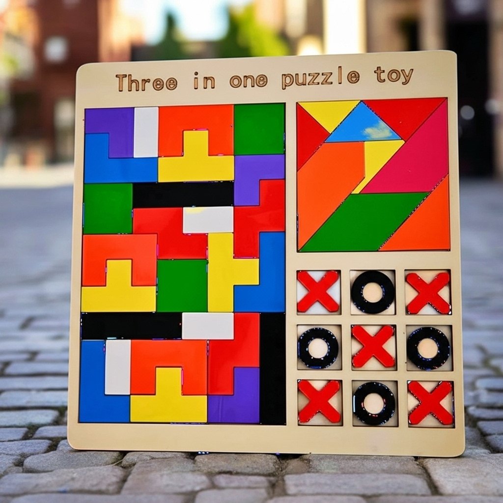 3-in-1 Wooden Puzzle Game for Kids – Tangram, Tetris & Tic-Tac-Toe ...