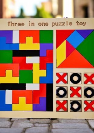 3-in-1 Wooden Puzzle Game for Kids – Tangram, Tetris & Tic-Tac-Toe Montessori Learning Toy