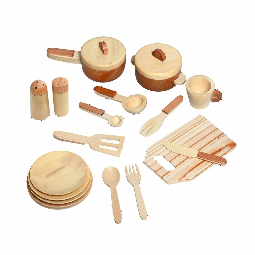Channapatna Natural Wooden Kitchen Play Set – Premium Pretend Cooking Toy for Kids (Age 3+)
