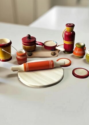 Channapatna Premium Wooden Kitchen Play Set – 16-Piece Traditional Cooking Toy for Kids