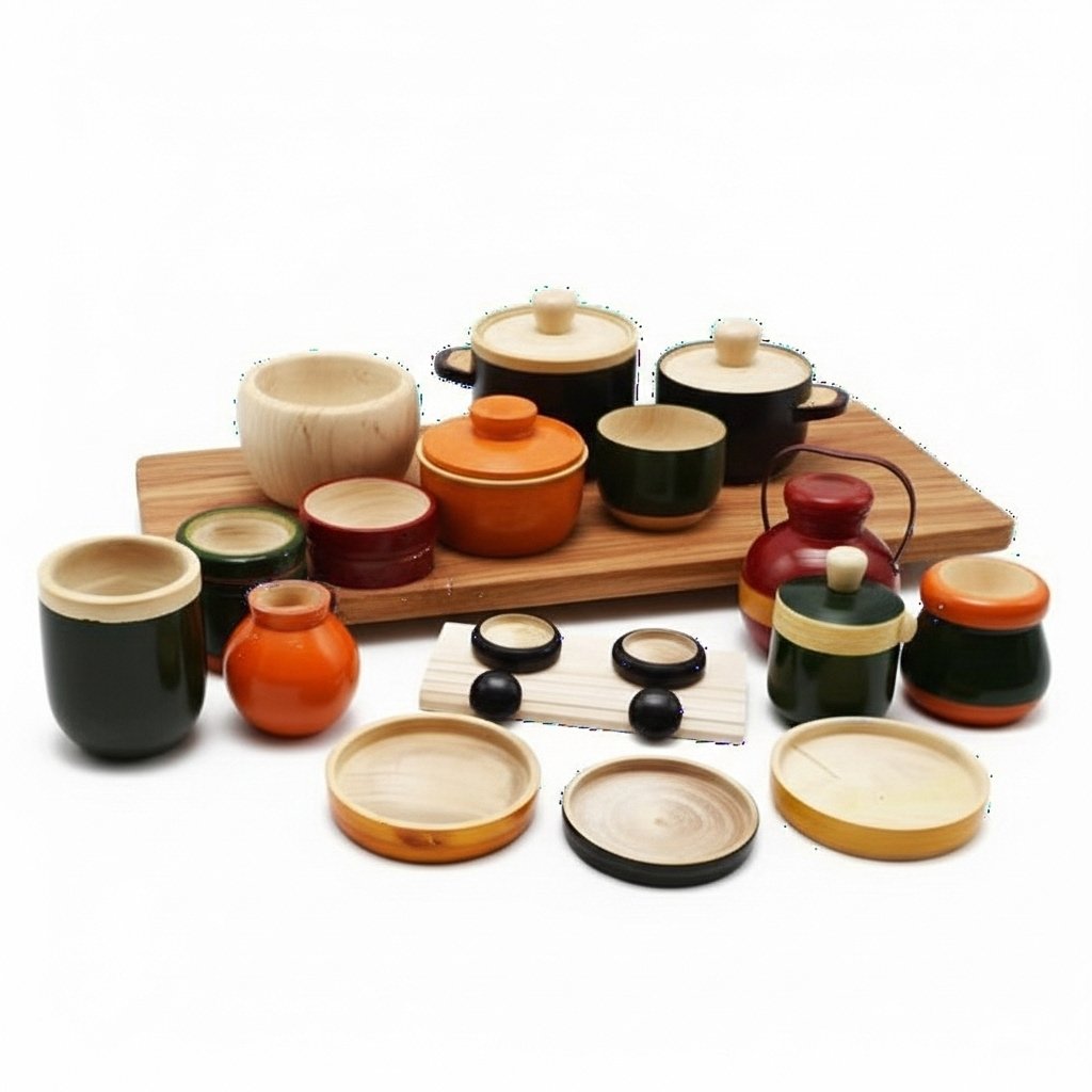 Channapatna Premium Wooden Kitchen Play Set – 16-Piece Traditional Cooking Toy for Kids (3+ Years)