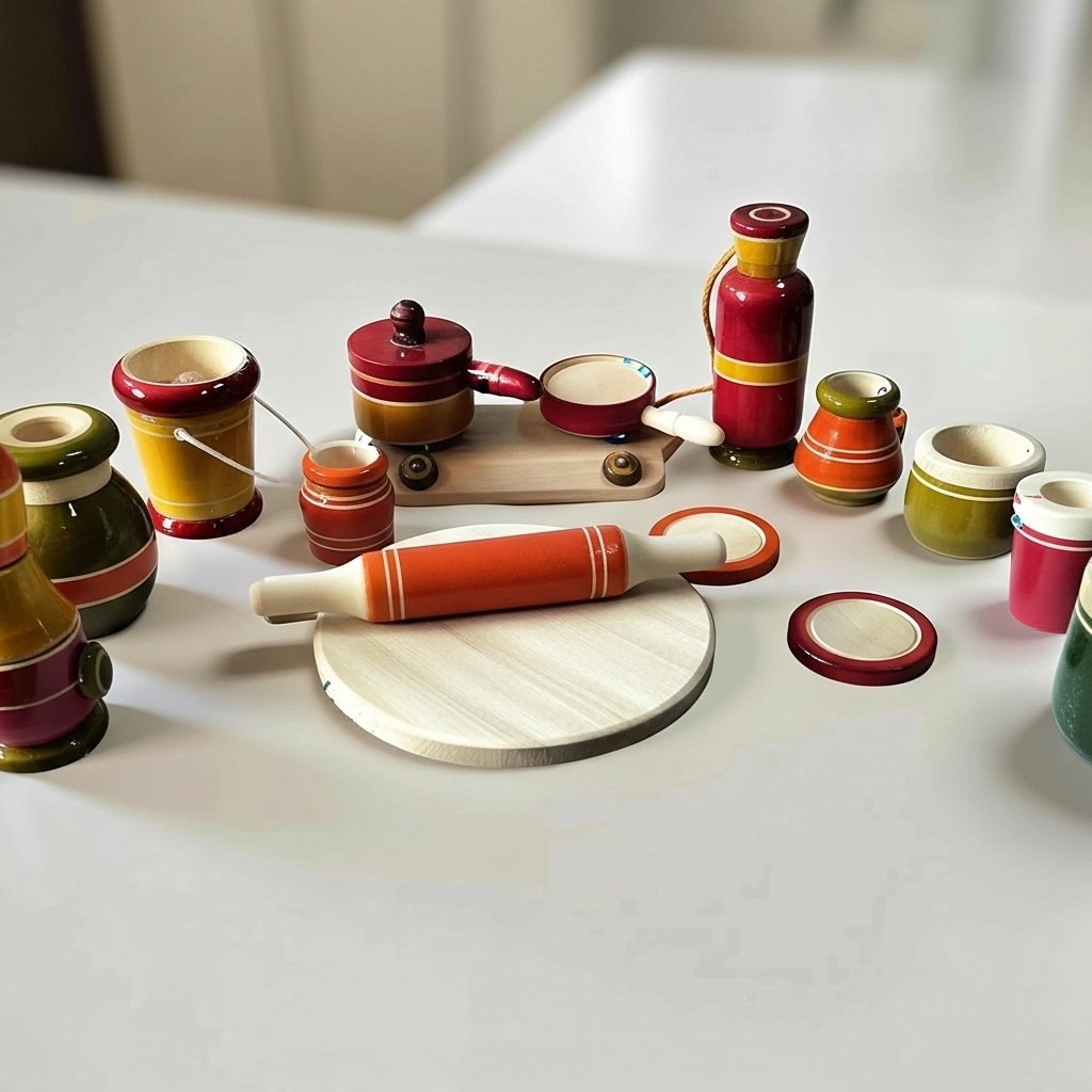 Channapatna Premium Wooden Kitchen Play Set – 16-Piece Traditional Cooking Toy for Kids