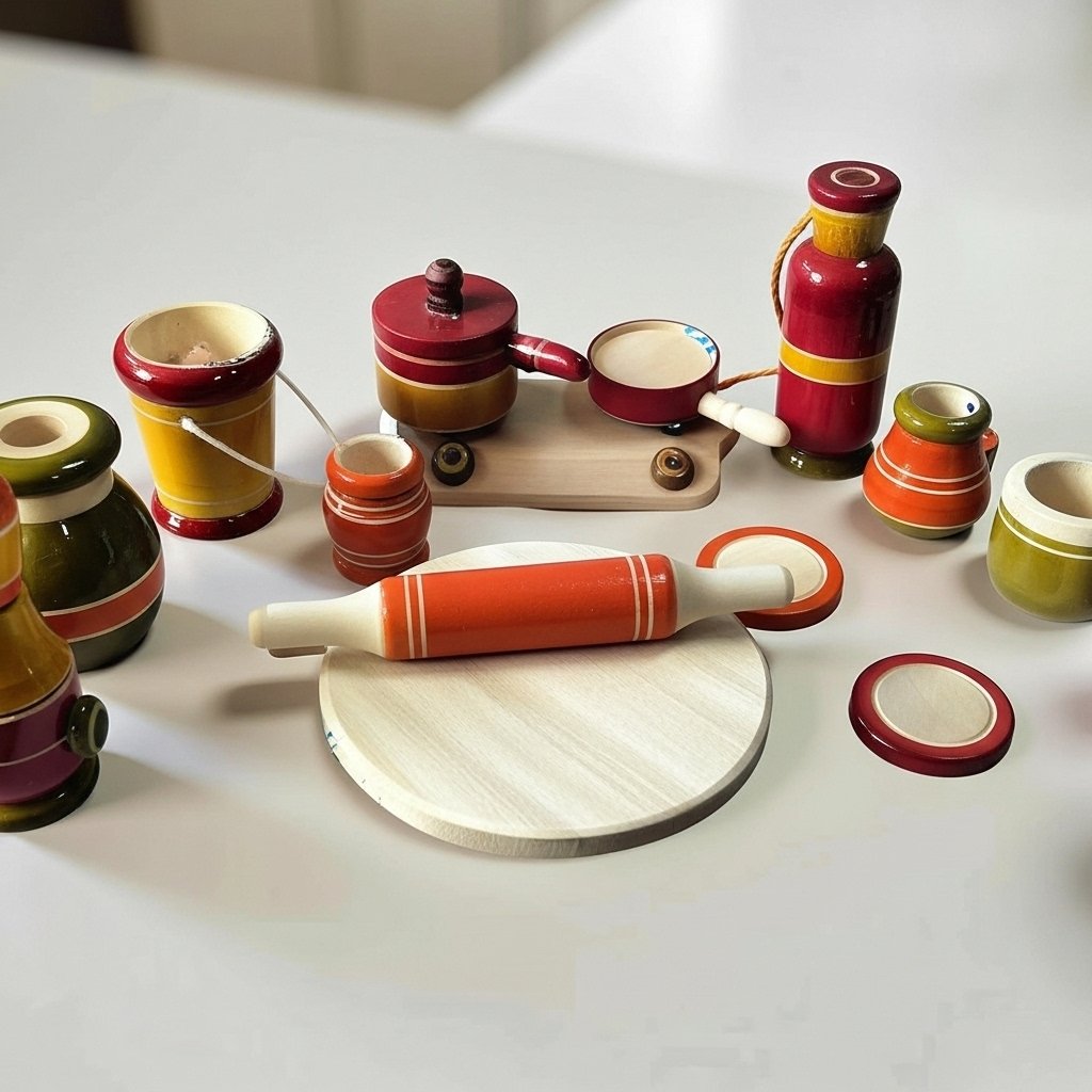 Channapatna Premium Wooden Kitchen Play Set – 16-Piece Traditional Cooking Toy for Kids