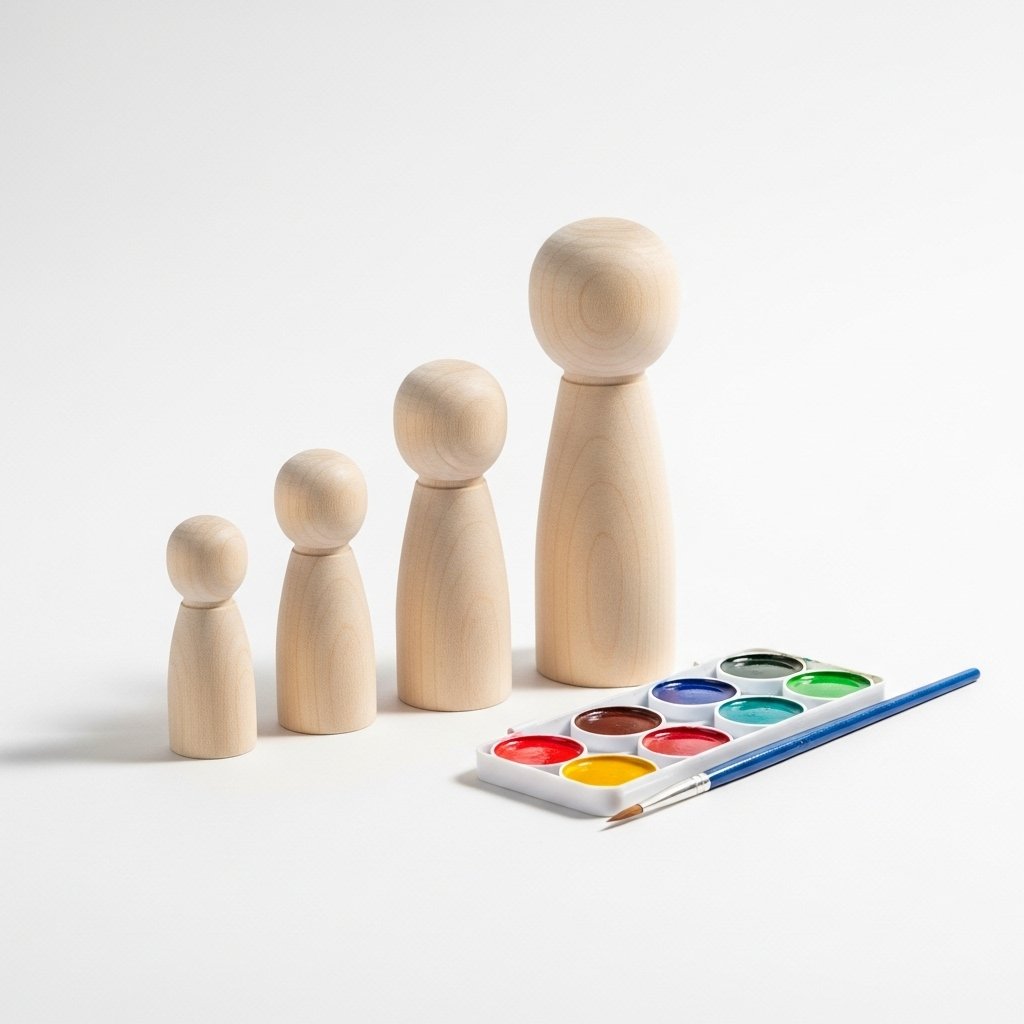 Channapatna Unfinished Wood Peg Doll Family Set – 4 Natural Dolls