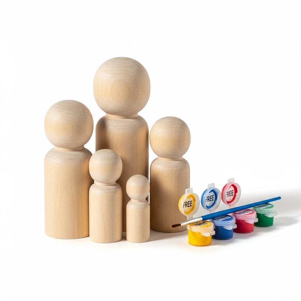 Channapatna Unfinished Wood Peg Doll Family Set – 4 Natural Dolls