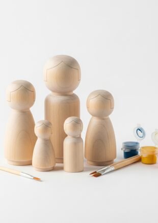 Channapatna Unfinished Wooden Peg Dolls – DIY Craft Family Set