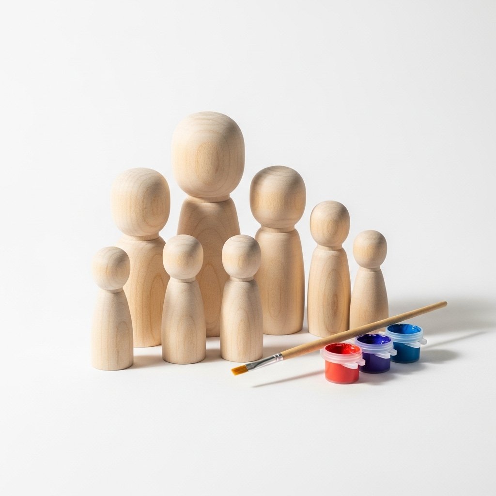Channapatna Unfinished Wooden Peg Dolls – DIY Craft Family Set