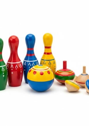Channapatna Wooden Bowling & Spinning Tops Play Set