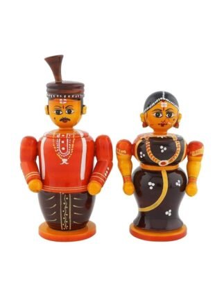 Channapatna Wooden Bride & Groom Dolls – Handcrafted Pretend Play Set