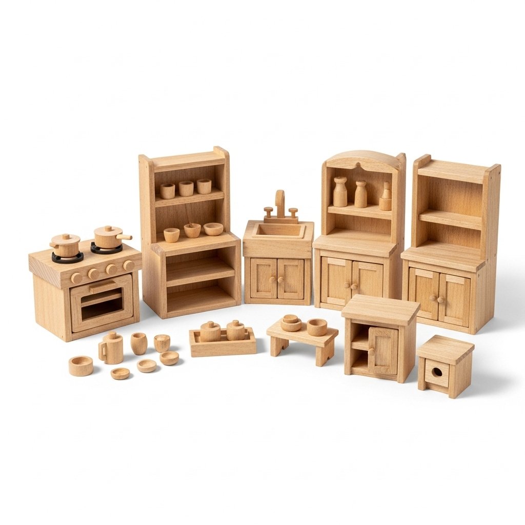 Channapatna Wooden Dollhouse Kitchen Furniture Set