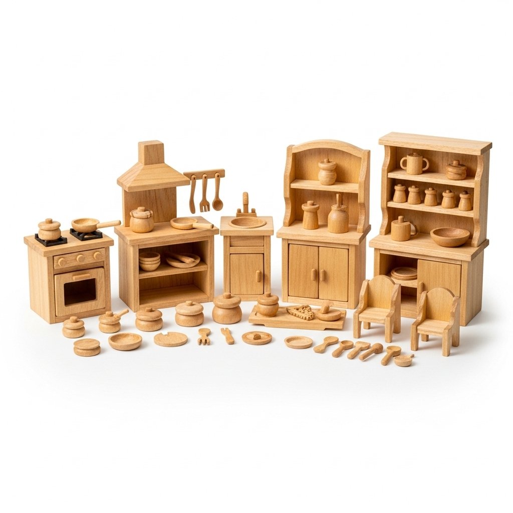 Channapatna Wooden Dollhouse Kitchen Furniture Set