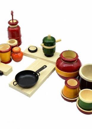 Channapatna Wooden Kitchen Play Set – 14-Piece Traditional Cooking Toy for Kids