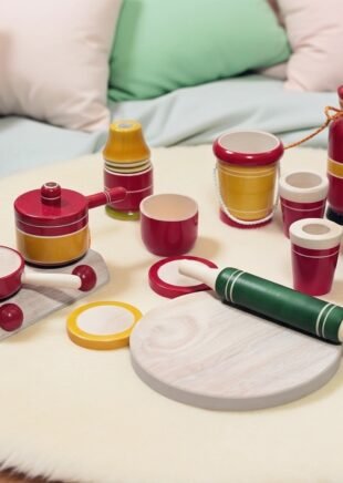 Channapatna Wooden Kitchen Play Set – 16-Piece Pretend Cooking Toys