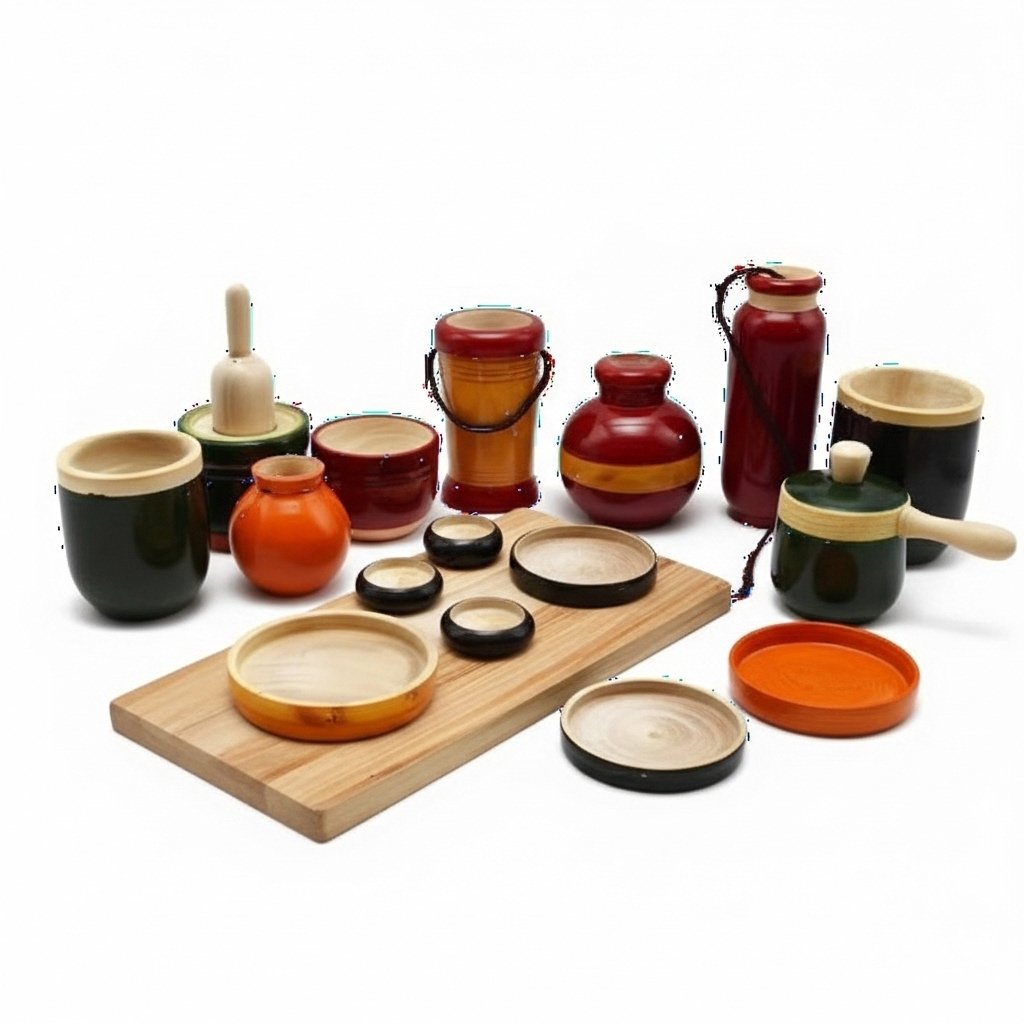 Channapatna Wooden Kitchen Play Set – 16-Piece Traditional Cooking Toy for Kids (2+ Years)