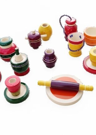 Channapatna Wooden Kitchen Play Set – 16-Piece Traditional Cooking Toy for Kids