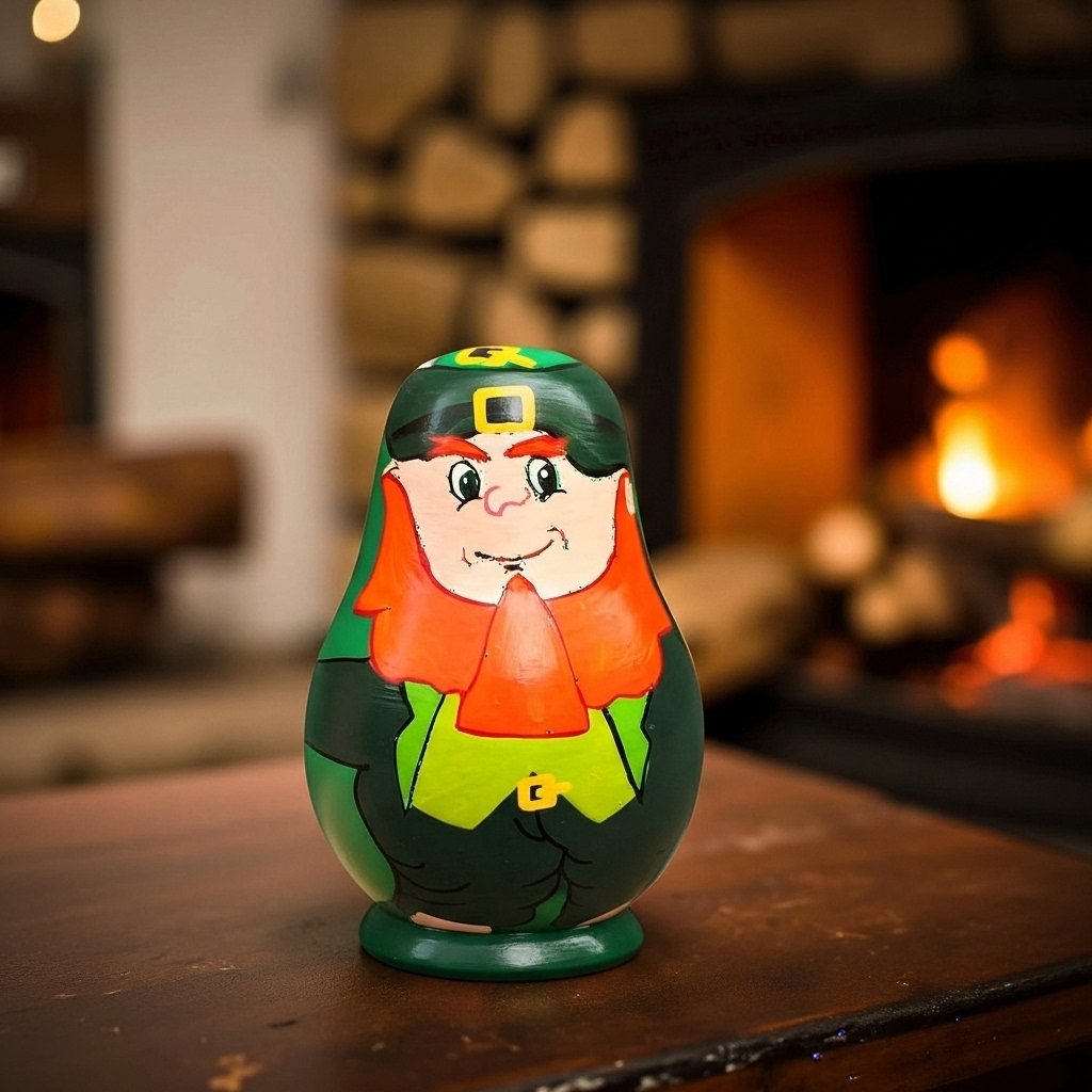 Channapatna Wooden Leprechaun Roly-Poly Toy – Handcrafted Wobble Doll (Green & Orange)