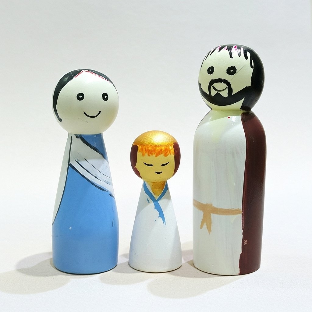 Channapatna Wooden Nativity Christmas Peg Dolls – Handmade Set of 3
