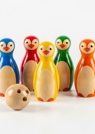 Channapatna Wooden Penguin Bowling Set