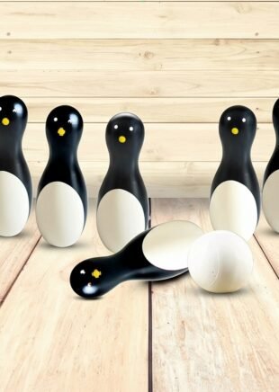 Channapatna Wooden Penguin Bowling Set – Fun Learning Toy for Kids (2+ Years)