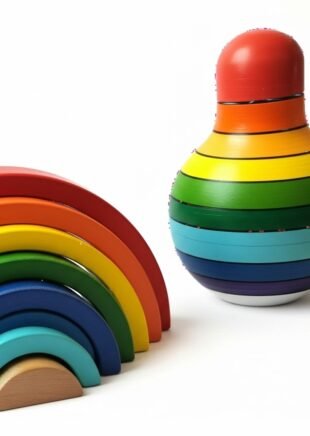 Channapatna Wooden Rainbow Stacking Toy & Roly-Poly Set – 2-Piece Montessori Toys (1+ Year)