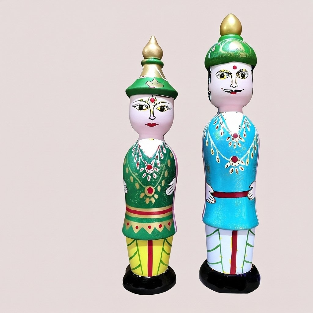 Channapatna Wooden Raja & Rani Dolls – Handcrafted Pretend Play Set (Set of 2)