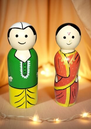 Channapatna Wooden Raja & Rani Dolls – Handcrafted Pretend Play Set (Set of 2)