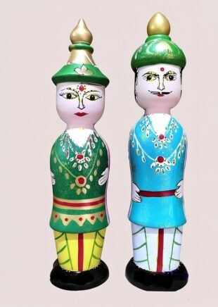 Channapatna Wooden Raja & Rani Dolls – Handcrafted Pretend Play Set (Set of 2)