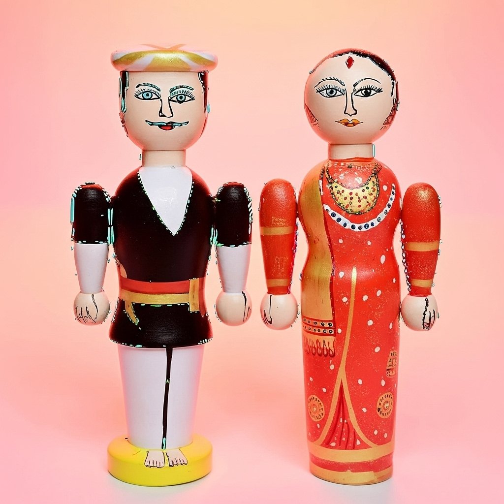Channapatna Wooden Raja & Rani Dolls – Traditional Pretend Play Set (Set of 2)