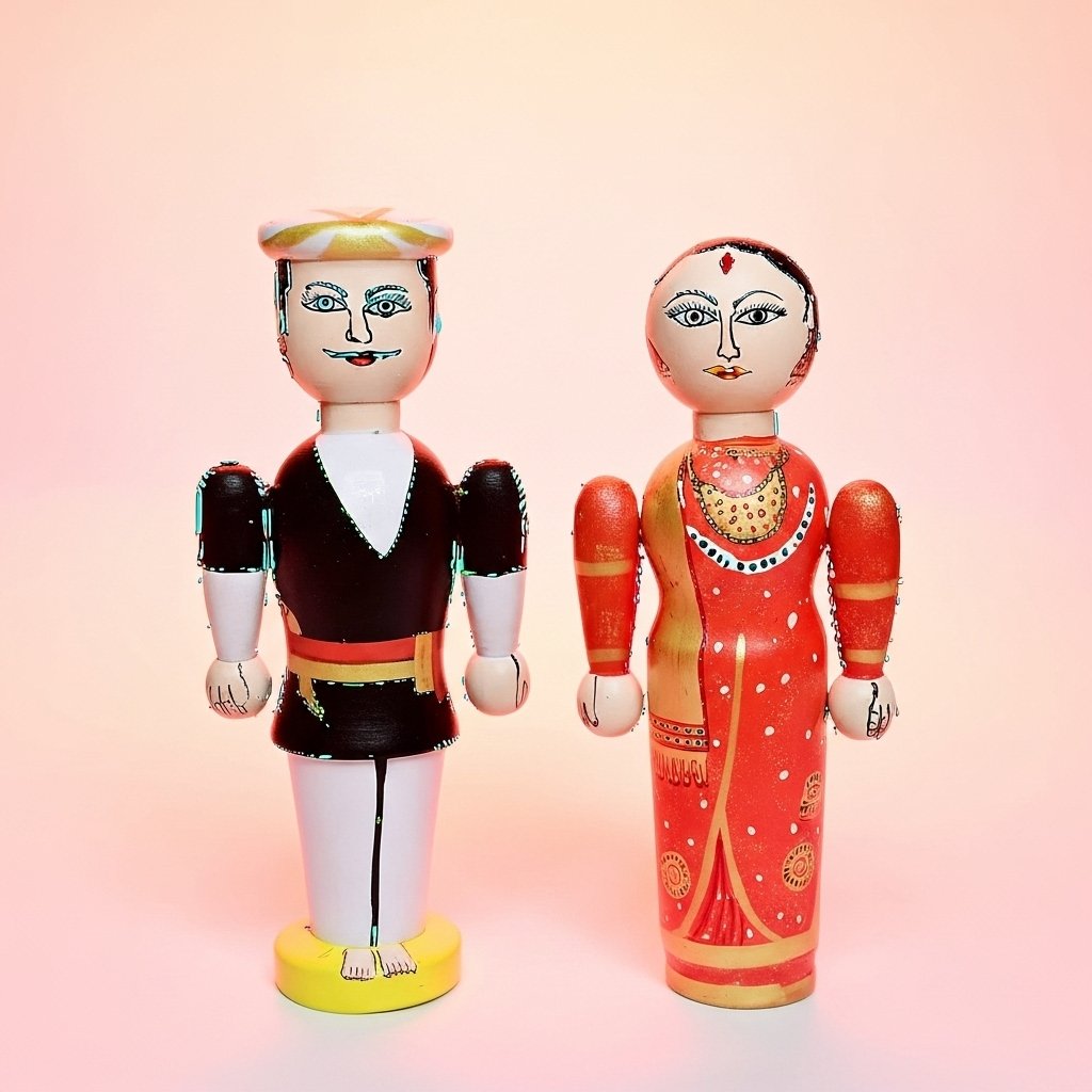 Channapatna Wooden Raja & Rani Dolls – Traditional Pretend Play Set (Set of 2)