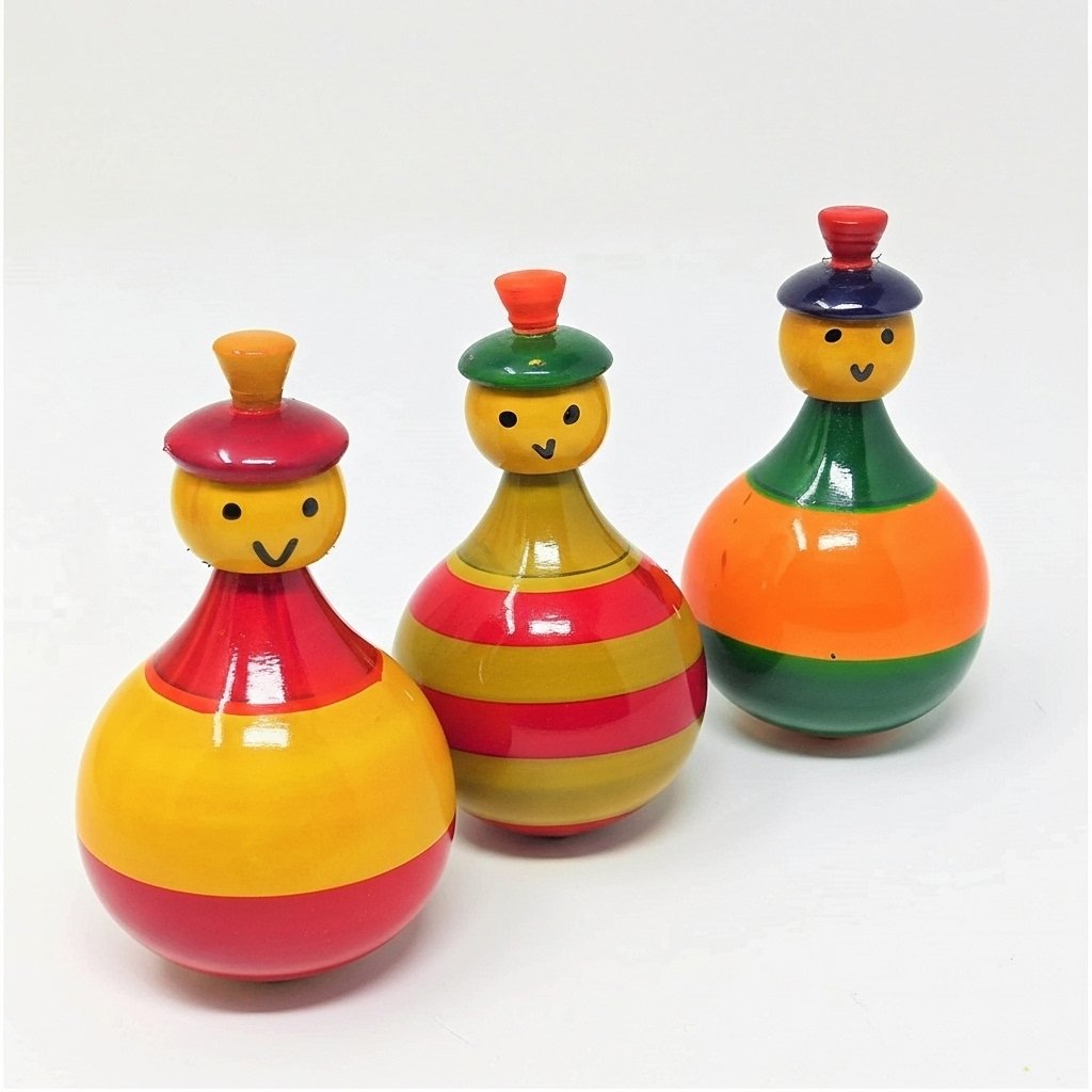 Channapatna Wooden Roly-Poly Balancing Dolls – Set of 3 (1+ Year)