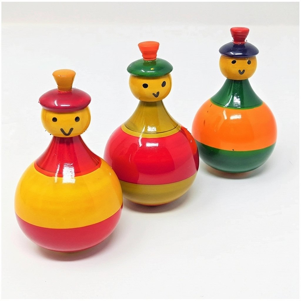 Channapatna Wooden Roly-Poly Balancing Dolls – Set of 3 (1+ Year)
