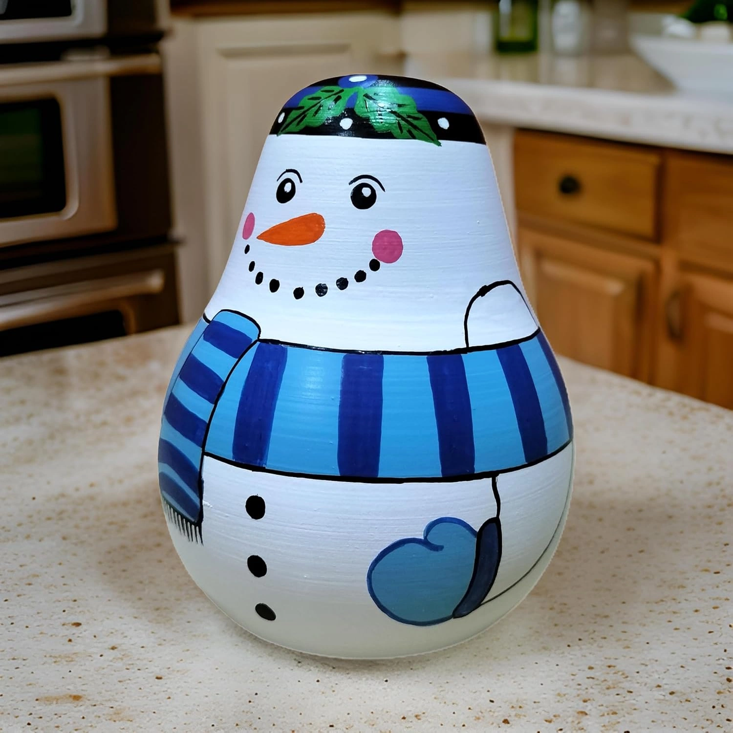 Channapatna Wooden Snowman Roly-Poly Toy – Christmas Tumbler for Babies (1+ Year)