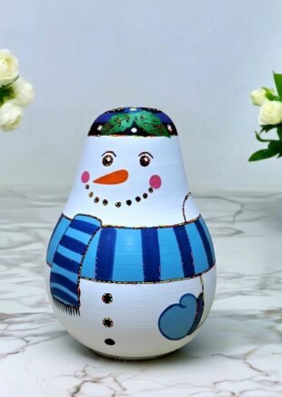 Channapatna Wooden Snowman Roly-Poly Toy – Christmas Tumbler for Babies (1+ Year)