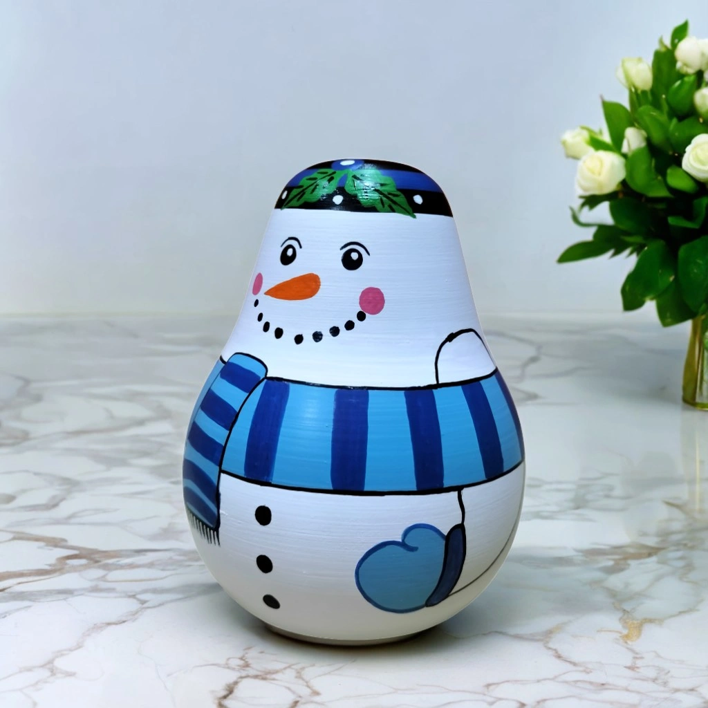 Channapatna Wooden Snowman Roly-Poly Toy – Christmas Tumbler for Babies (1+ Year)