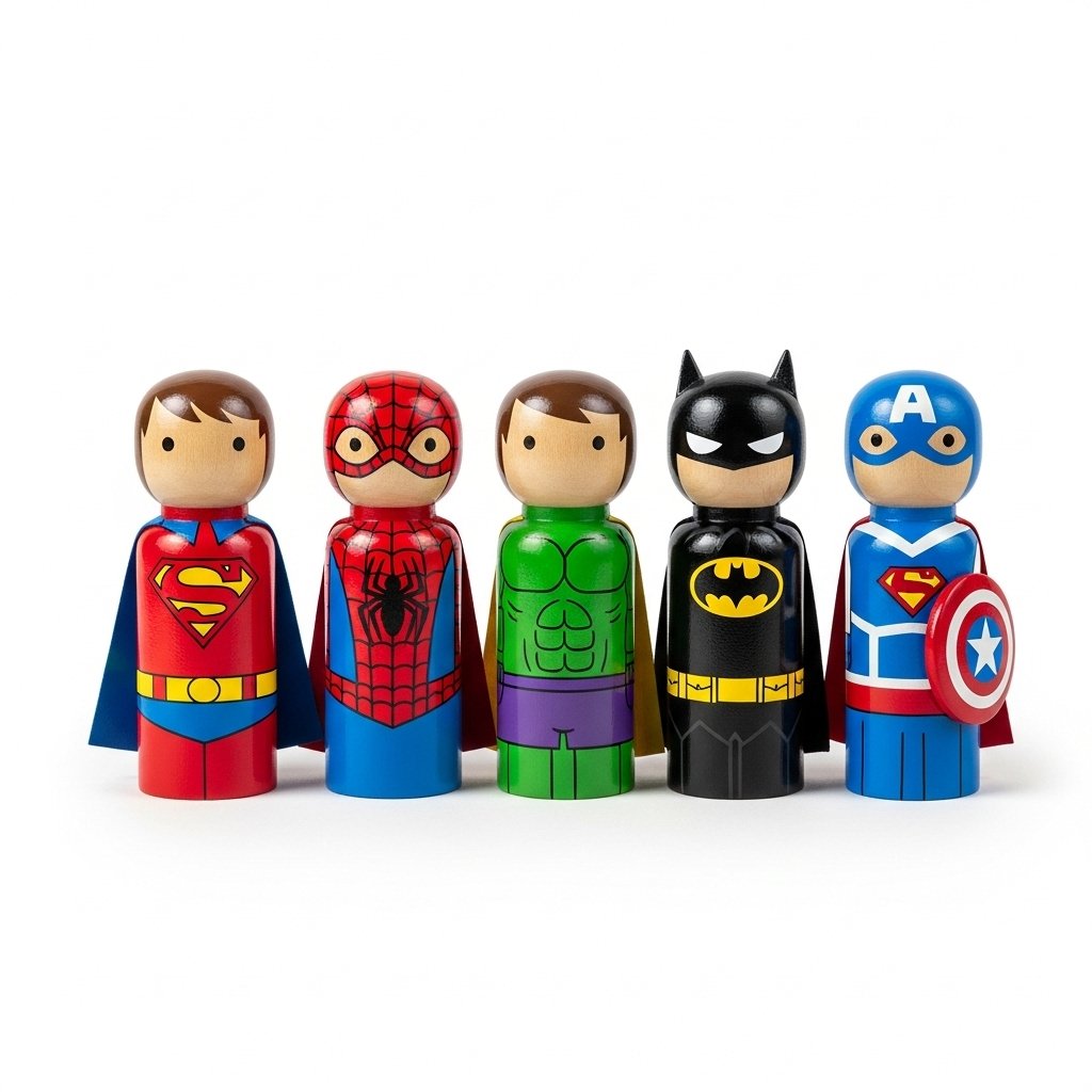 Channapatna Wooden Superhero Peg Dolls