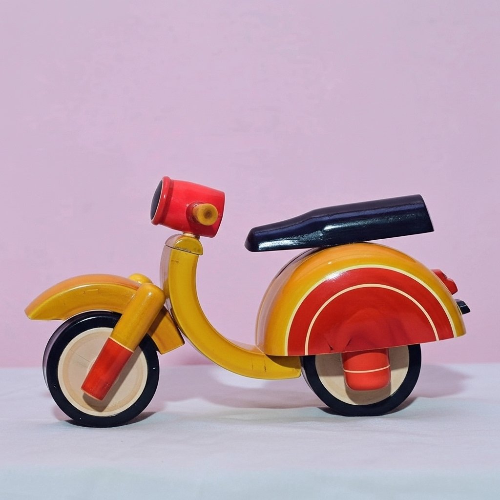 Channapatna Wooden Toy Scooter – Handcrafted Traditional Design (Red & Yellow)
