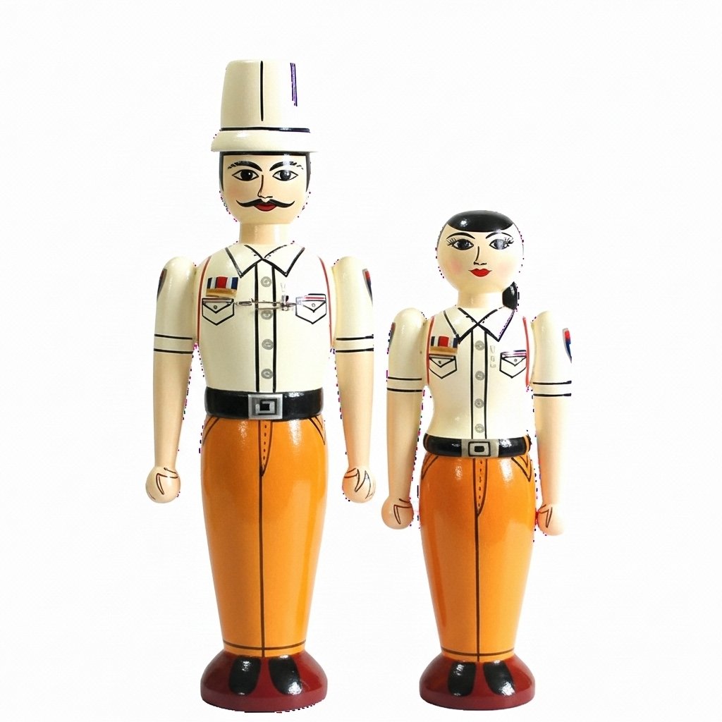 Channapatna Wooden Traffic Police Couple Dolls – Set of 2 (9 Inch, 3+ Years)