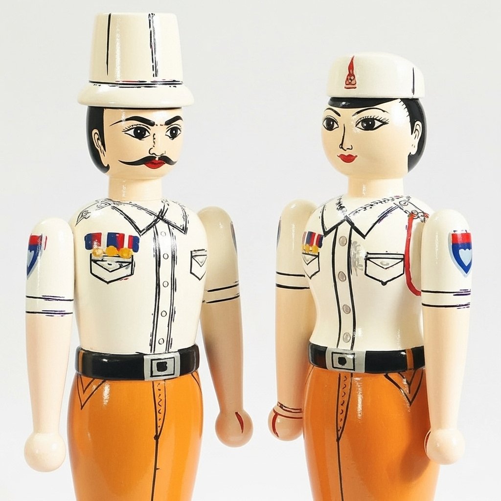 Channapatna Wooden Traffic Police Couple Dolls – Set of 2 (9 Inch, 3+ Years)