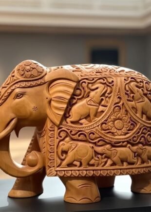 Grand Royal Wooden Elephant – 8-Inch Exquisite Hand-Carved Masterpiece