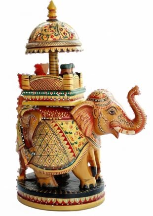 Hand-Painted Mysore Ambari Wooden Elephant – 8-Inch Traditional Figurine