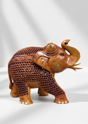 Imperial Wooden Elephant Figurine – 8-Inch Hand-Carved Jaali Masterpiece