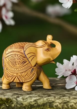 Indian Wooden Elephant Showpiece – Handcrafted 5-Inch Art Collectible