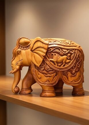 Majestic Wooden Elephant – 6-Inch Elegant Hand-Carved Artifact
