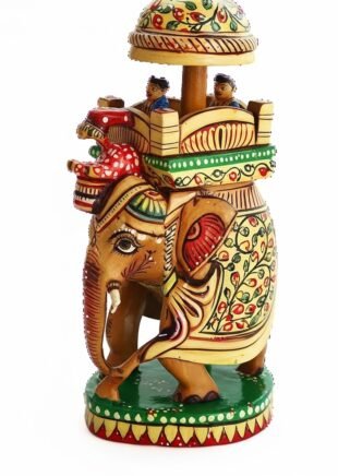 Mysore Royal Elephant Statue – 6-Inch Hand-Painted Wooden Ambari